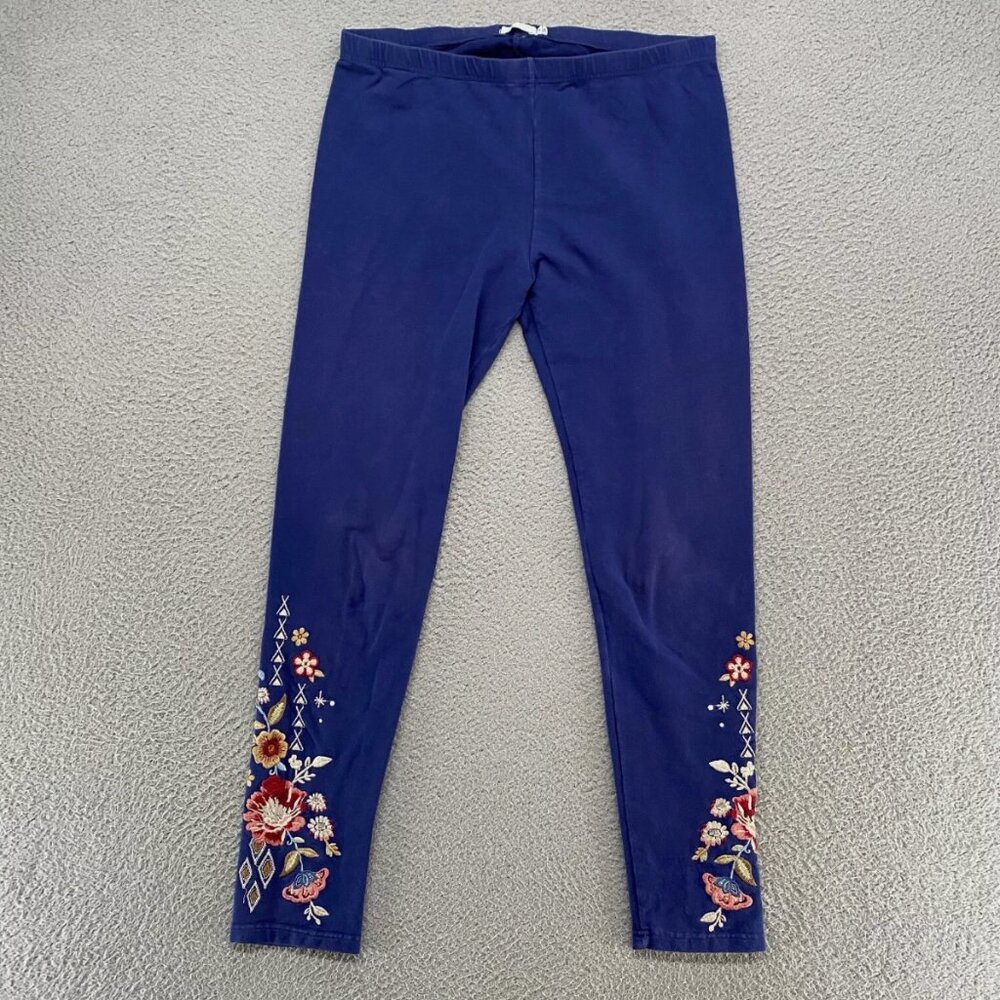 New Johnny Was Embroidered blue floral leggings (M)